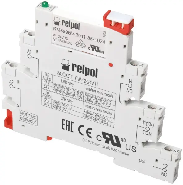 Relpol - SIR6W-12VDC-R - 1 Kutuplu Slim Röle, 6A Termik Akım, 12V DC - 1