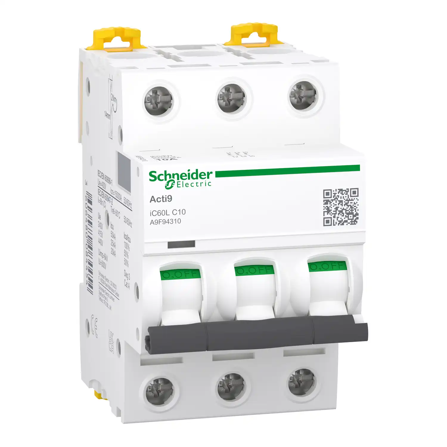 Schneider Electric - A9F94310 - Minyatür devre kesici, Acti9 iC60L, 3P, 10 A, C eğrisi, 15000 A (IEC 60898-1), 25 kA (IEC 60947-2) - 1
