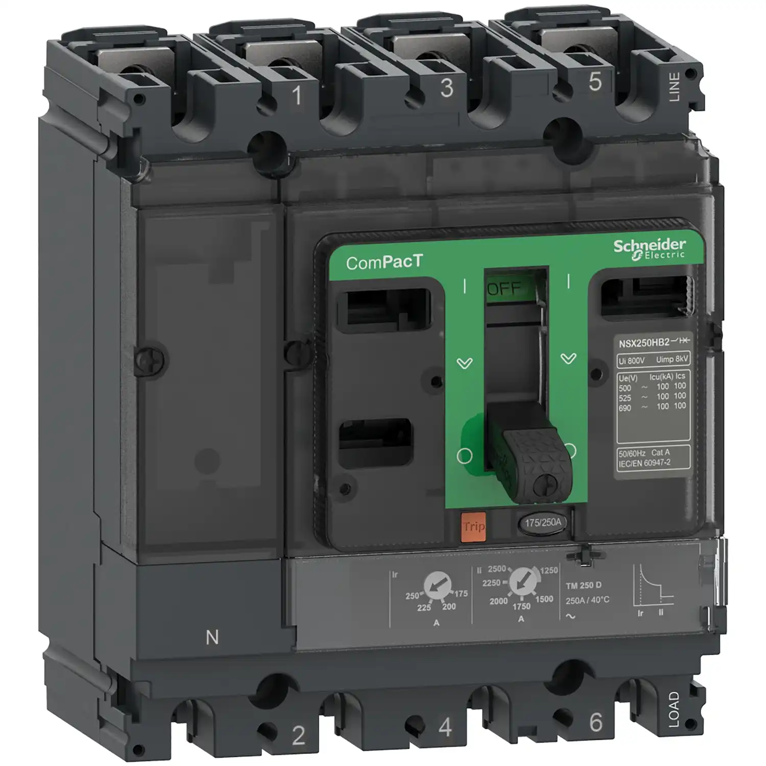 Schneider Electric - C25F6TM200 - ComPacT Şalter NSX250F 36kA AC 4P3D 200A TMD - 1