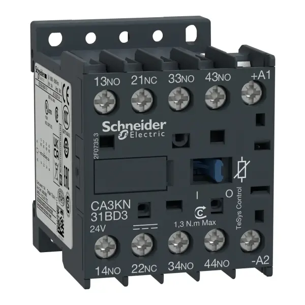 Schneider Electric - CA3KN31BD3 - TeSys K kontrol rölesi - 3 NA + 1 NK - <= 690 V - 24 V DC standart bobin - 1