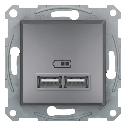 Schneider Electric - EPH2700262 - Asfora Double Usb Type-a 2.1a Steel - 1