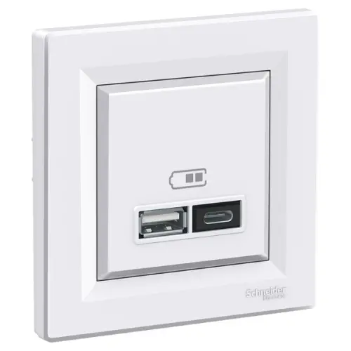 Schneider Electric - EPH2700321 - Asfora Usb Prizi, 2.4a, İkili, Type A+c, Beyaz - 1