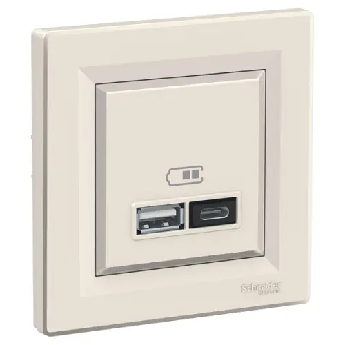 Schneider Electric - EPH2700323 - Asfora Usb Prizi, 2.4a, İkili, Type A+c, Krem - 1