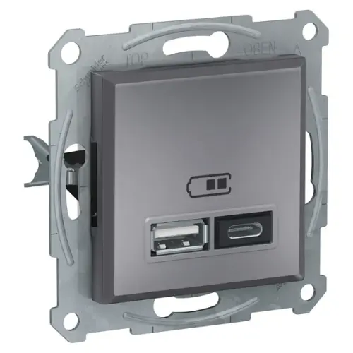 Schneider Electric - EPH2700362 - Asfora Usb Prizi, 2.4a, İkili, Type A+c, Çelik - 1