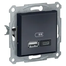 EPH2700371 - Asfora Usb Prizi, 2.4a, İkili, Type A+c, Antrasit - 1
