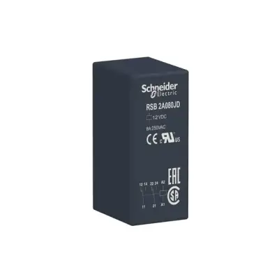 Schneider Electric - RSB2A080JD - arayüz takılabilir röle - Zelio RSB - 2 K/A - 12 V DC - 8 A - 1