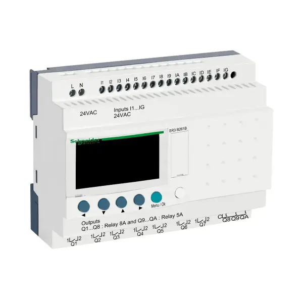Schneider Electric - SR3B261B - Modüler akıllı röle, Zelio Logic, 24 I/O, 24 V AC, saat, ekran - 1