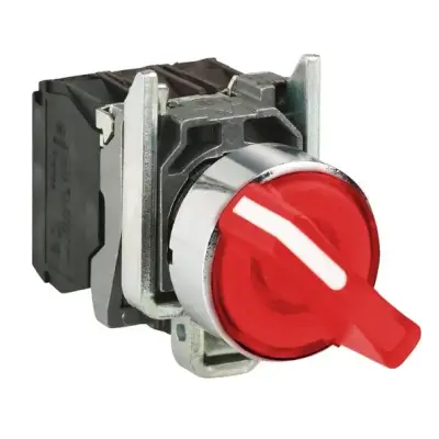 Schneider Electric - XB4BK124B5 - kırmızı eksiksiz ışıklı mandal buton Ø22 2 konumlu sabit 1NA+1NK 24V - 1