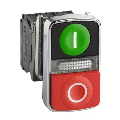 Schneider Electric - XB4BW73731M5 - yeşil sıva altı/kırmızı çıkık ışıklı çift başlıklı basm Buton Ø22 1NA+1NK 240V - 1