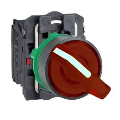 Schneider Electric - XB5AK124B5 - kırmızı eksiksiz ışıklı mandal buton Ø22 2 konumlu sabit 1NA+1NK 24V - 1