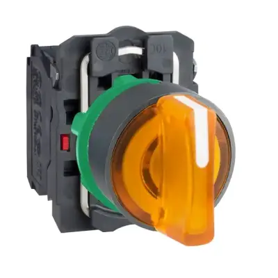 Schneider Electric - XB5AK135B5 - turuncu eksiksiz ışıklı mandal buton Ø22 3 konumlu sabit 1NA+1NK 24V - 1