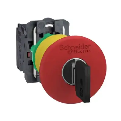 Schneider Electric - XB5AS9442 - kırmızı Ø40 Acil durdurma, kapatma butonu Ø22 mandallama anahtarla bırakılan 1NK - 1