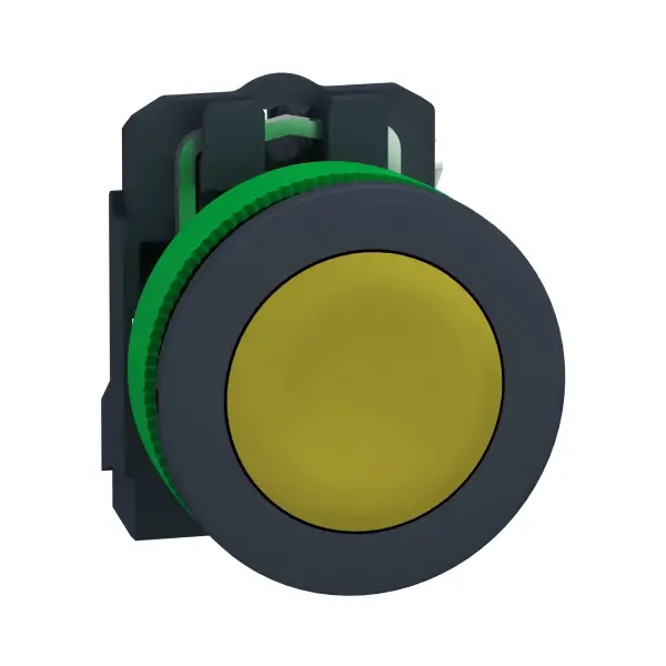 Schneider Electric - XB5FA51 - Harmony XB5, Antimicrobial Push button flush mounted, plastic, yellow, Ø30, spring return, unmarked, 1 NO - 1