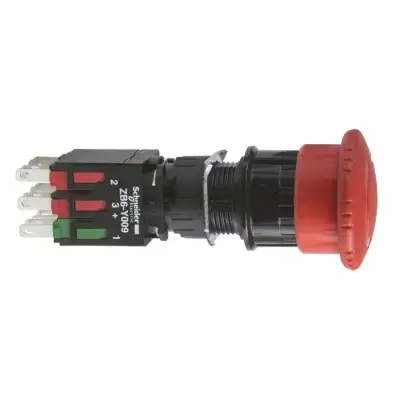 Schneider Electric - XB6AS8349B - kırmızı Ø30 Acil durd basm düğ Ø16 tetik mandall döndürl serb bırakılan 1NA+2NK - 1