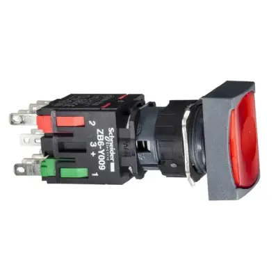Schneider Electric - XB6DW4B2B - kırmızı dikdörtg sıva altı eksiksiz ışıklı basm düğ Ø16 yaylı dönüş 1NK 12...24V - 1