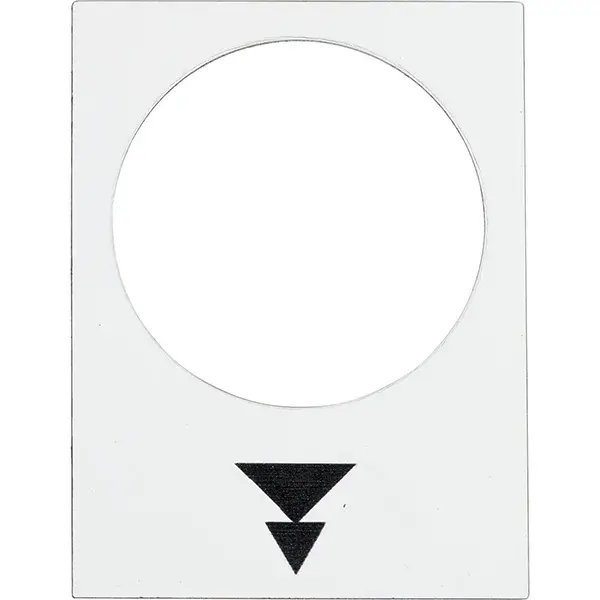 Schneider Electric - ZB2BY4953 - Marked legend, Harmony XAC, nameplate, 30 x 40mm, plastic, white, 22mm push button, black marked down double arrowhead - 1