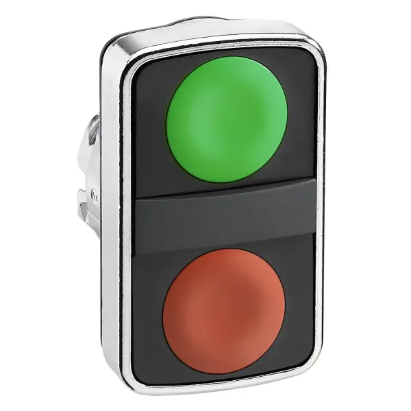 Schneider Electric - ZB4BA7340 - Harmony XB4, Çift başlı buton başlığı, metal, Ã˜22, 1 yeşil gömme işaretsiz + 1 kırmızı gömme işaretsiz - 1