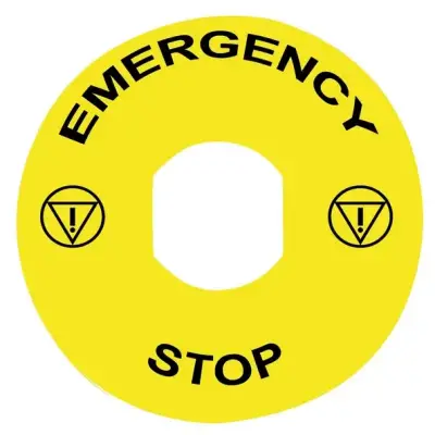 Schneider Electric - ZBY8330 - acil durdurma için işaretli yazı Ø90 - EMERGENCY STOP/logo ISO13850 - 1