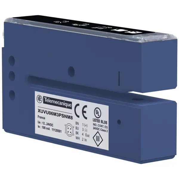 Telemecanique Sensors - XUVU06M3KSNM8 - Fotoelektrik sensörler XU, ultrasonik sensör etiket çatalı 60x3, 12...24 V DC, PNP/NPN NO/NC bağlantı M8 - 1