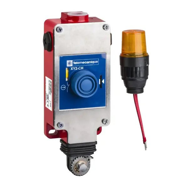 Telemecanique Sensors - XY2CH13253 - Mandallama acil ipli çekme anahtarı, Telemecanique ipli çekme anahtarları XY2C, e XY2CH, 1NC+1 NO, Işıklı Buton 24 V, kılıflı buton - 1
