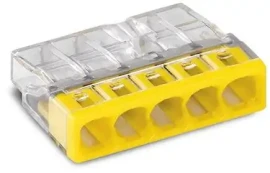 2273-205 - PUSH WIRE® birleştirme konektörü; tek damarlı iletkenler için; maks. 2,5 mm²; 5 iletkenli; saydam gövde; sarı kapak; Ortam sıcaklığı: maks. 60 °C (T60); 2,50 mm²; şeffaf - 1